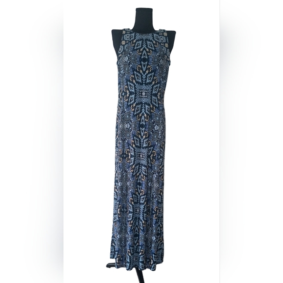 London Times Blue Aztec Print Sleeveless Maxi Dress - Picture 4 of 8